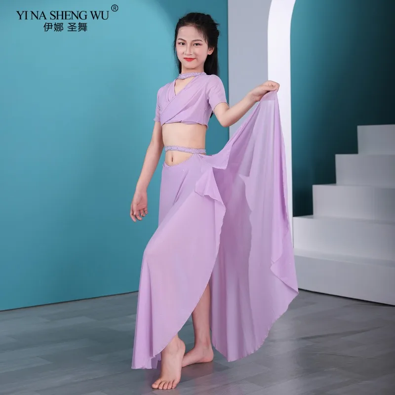 زي الرقص الشرقي، قميص الرقص للفتيات، تنورة طويلة من الشاش المائي، ملابس الممارسة، ملابس الأداء الاحترافي #5