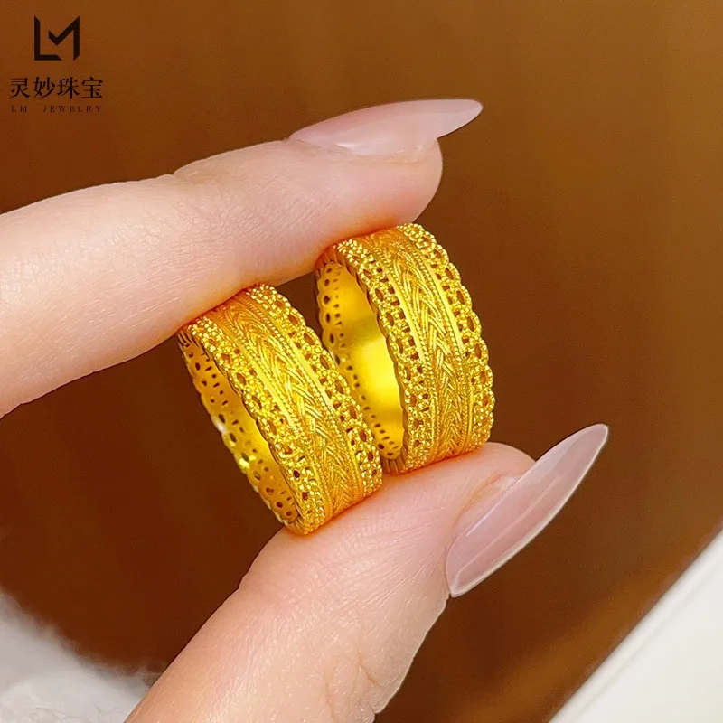 24K AU999 Pure Gold Couple Ring - Fashion New Frosted & Smooth Design for Men and Women | Ideal Jewelry Gift