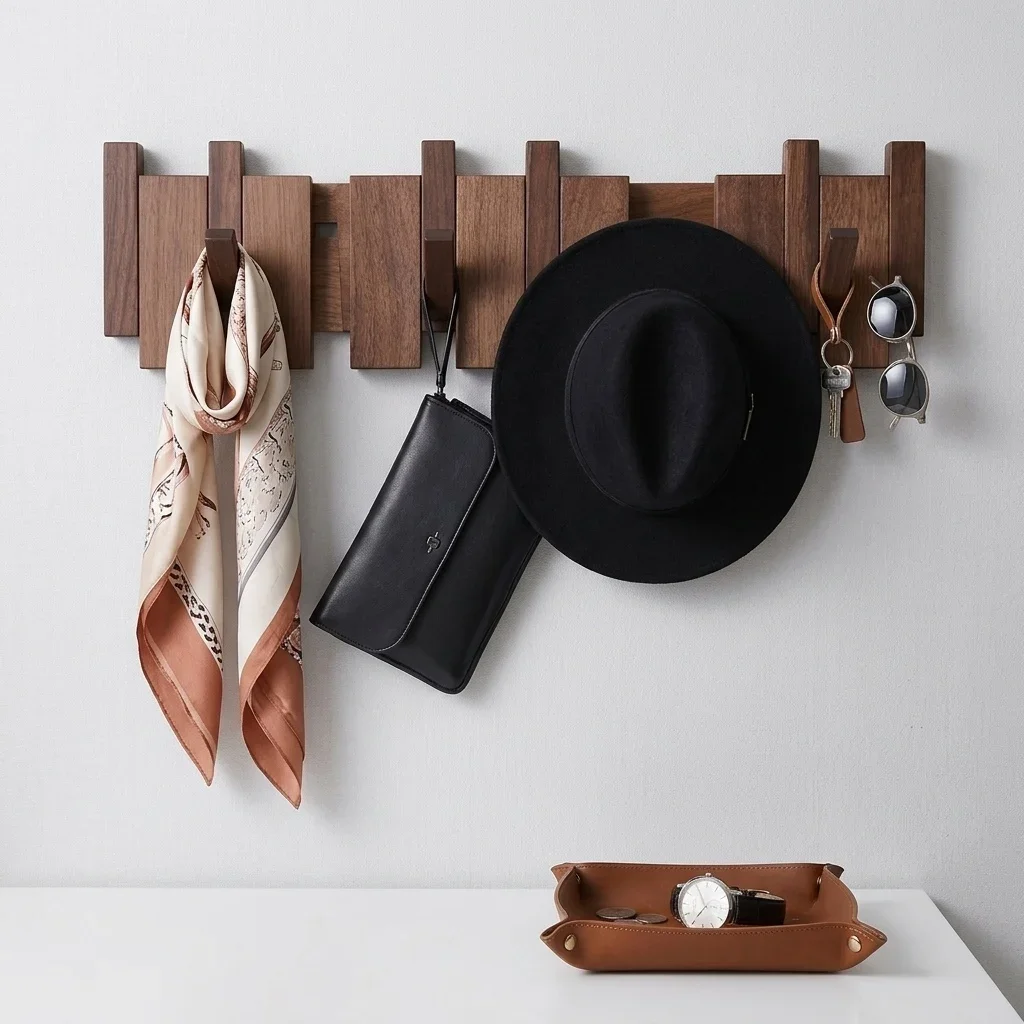 Creative Black Walnut Wall Coat Rack Hat Key Bag Holder Doorway Entrance Cloak Hanger Home Decor Furniture Portable New