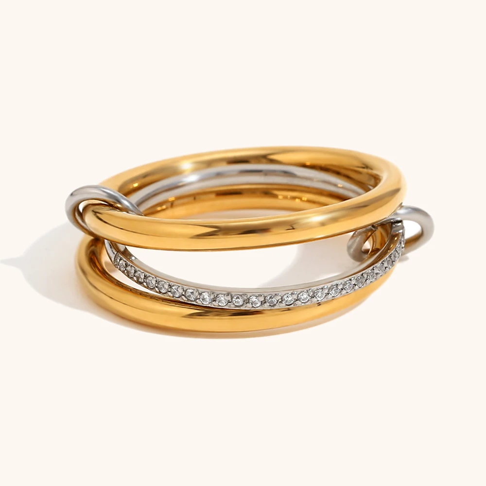 La. Muses Color Mix Dual Tone Multi-layer Circle Stainless steel Women\'s Ring Trendy Fashion Daily Versatile Jewelry