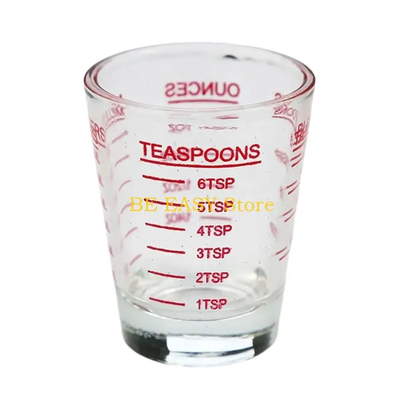 E28F Shot Glass Measuring Cup with Printed, Well Marked, 1oz 2TBS 6TSP 30ml for Viewing Liquid Level During Kitchen Ingredient