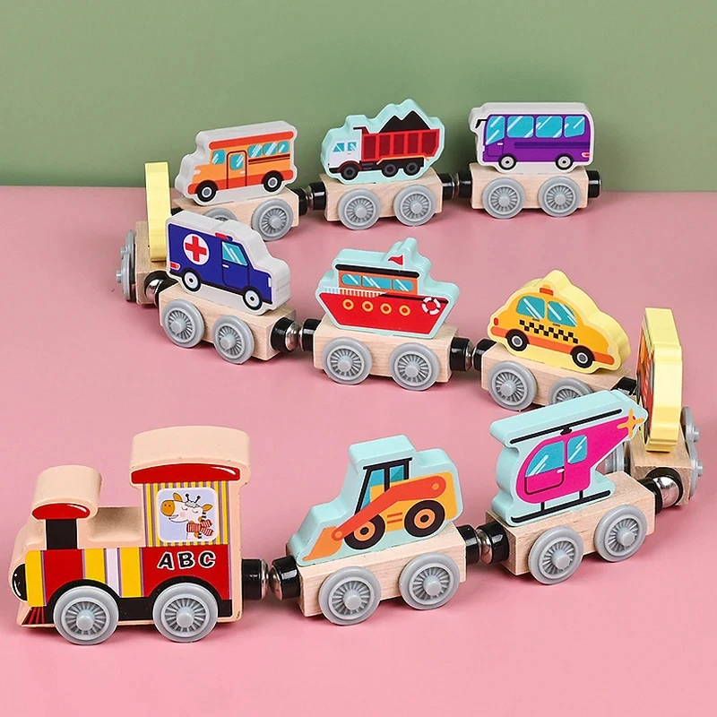 

Magnetic Wooden Small Toys Children Puzzle Magnetic Building Assembling Blocks Baby Transportation Animal Fruit Train