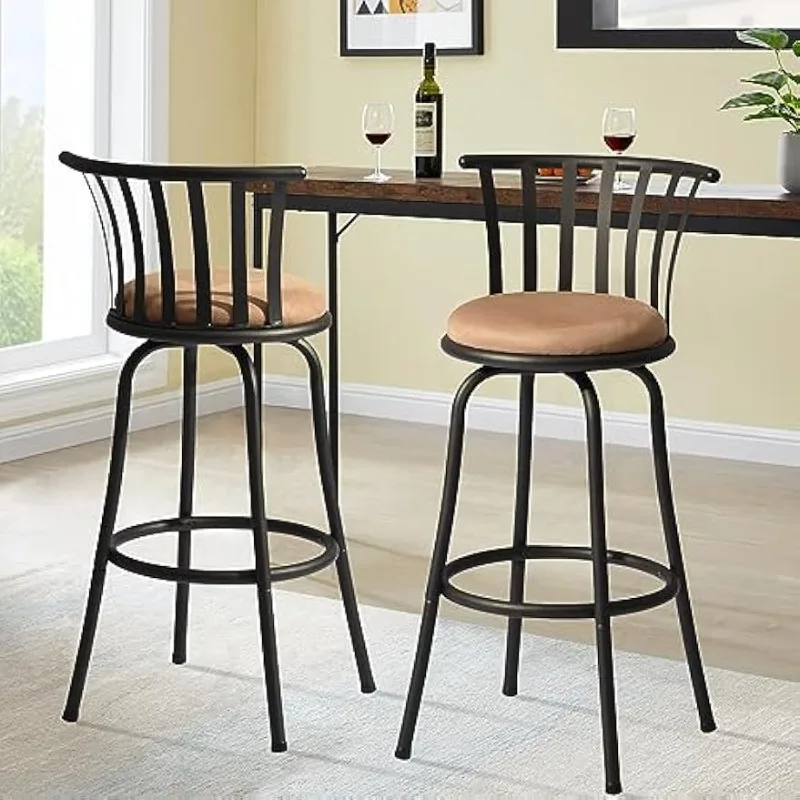 

Classic Barstools Set of 2, Country Style Bar Chairs with Back and Footrest Swivel Counter Height Bar Stools for Kitchen