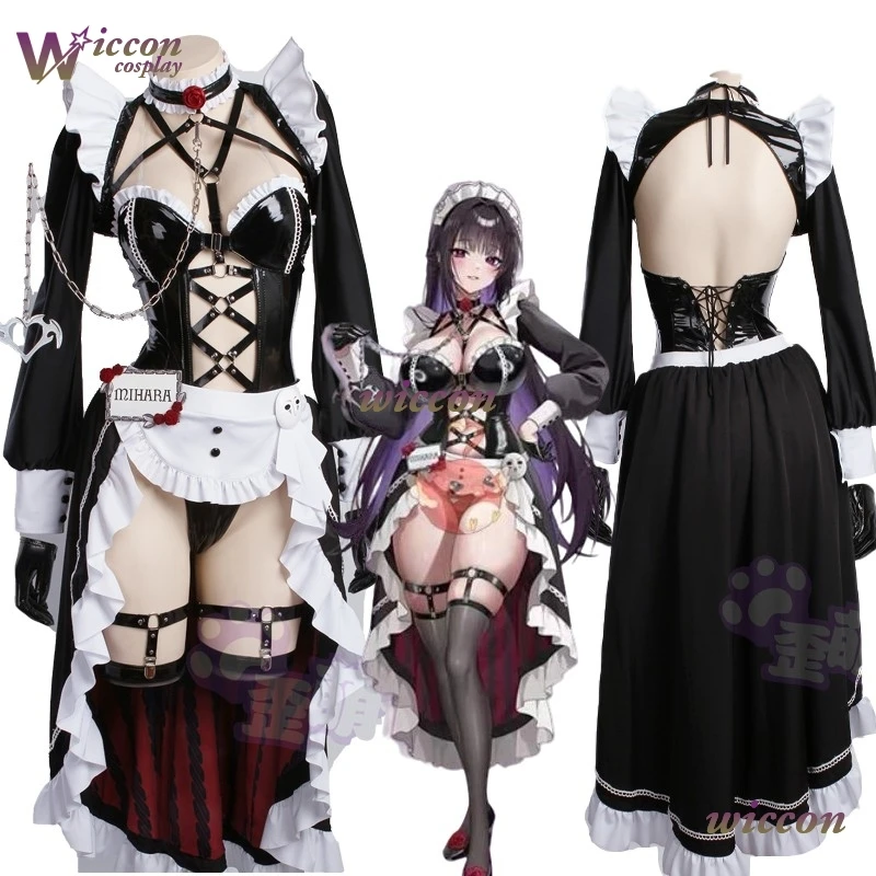 Moe Nikke diosa de la victoria Mihara café traje de sirvienta juego mujeres vestido Sexy traje de tirantes peluca disfraz de Carnaval fiesta de Halloween coágulo