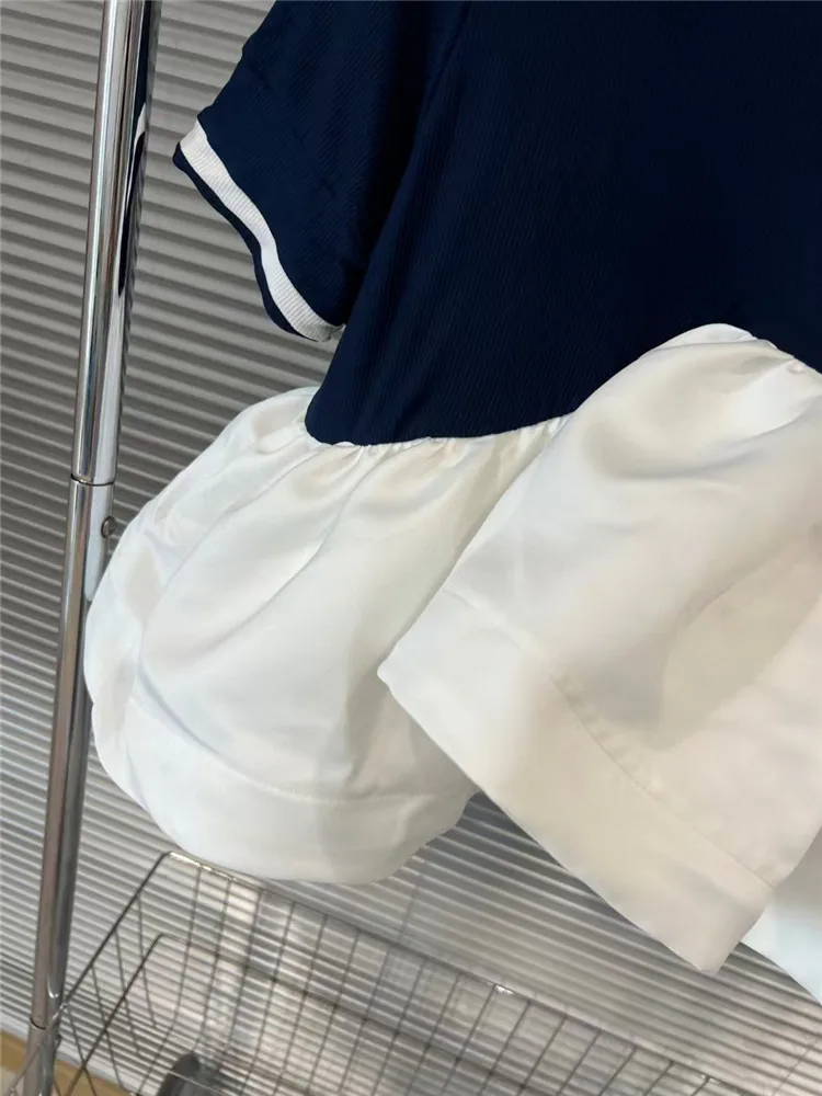 Primavera e verão novo estilo spice girl fino versátil emenda em camadas malha fofa de manga curta topo roupas femininas t camisa