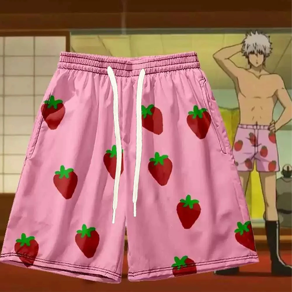 

Anime Gintama 3D Print Short Pants Boys Pink Strawberry Sakata Gintoki And Sadaharu Cosplay Custom Summer Party Beach Short Pant