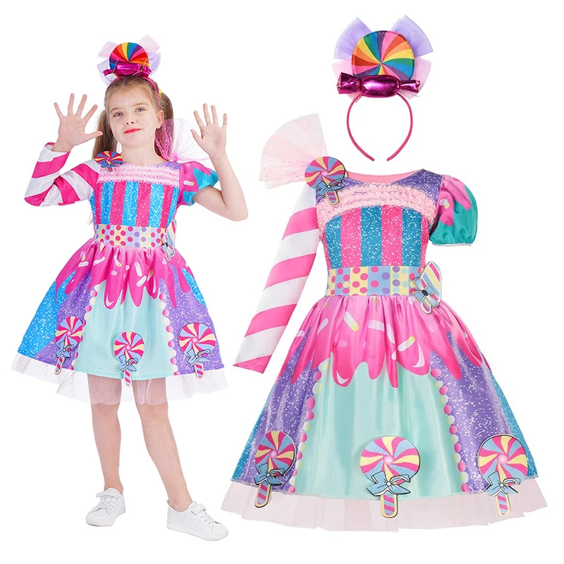 2024 Princess Girl Candy Dress Costume Kids Birthday Party Cosplay Costume New Year Unicorn Tutu Dress Carnival Purim Clothes