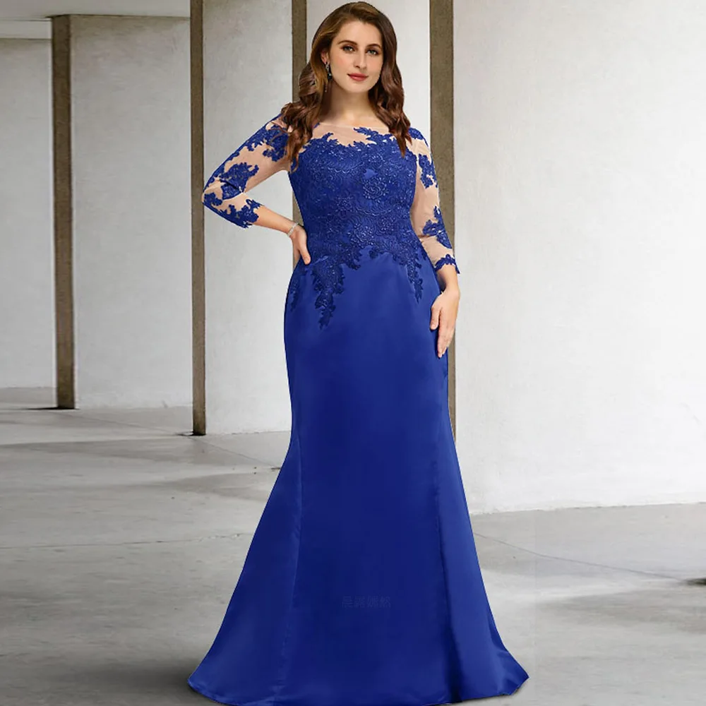 

Mermaid Mother of the Bride Dresses 2025 Royal Blue Long Wedding Guest Gowns Lace Applique Elegant Dress Women For Wedding Party