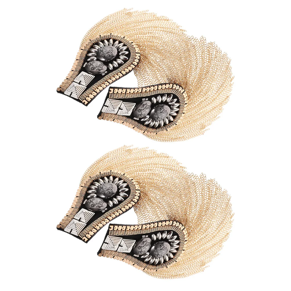 

4Pcs Punk Shoulder Epaulettes Rivet Tassel Chains Fringe Trim Jackets Costume Decoration Gold Shoulder Tassels