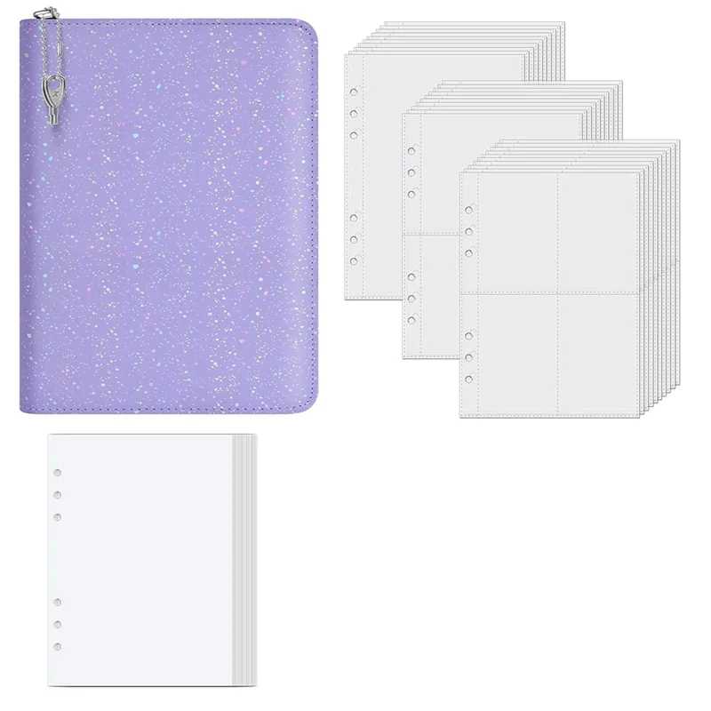 

AB97-A5 Holographic Sticker Book Hardcover Sticker Organizer Binder Reusable Collecting Album Storage Book With 30 Pages Purpler