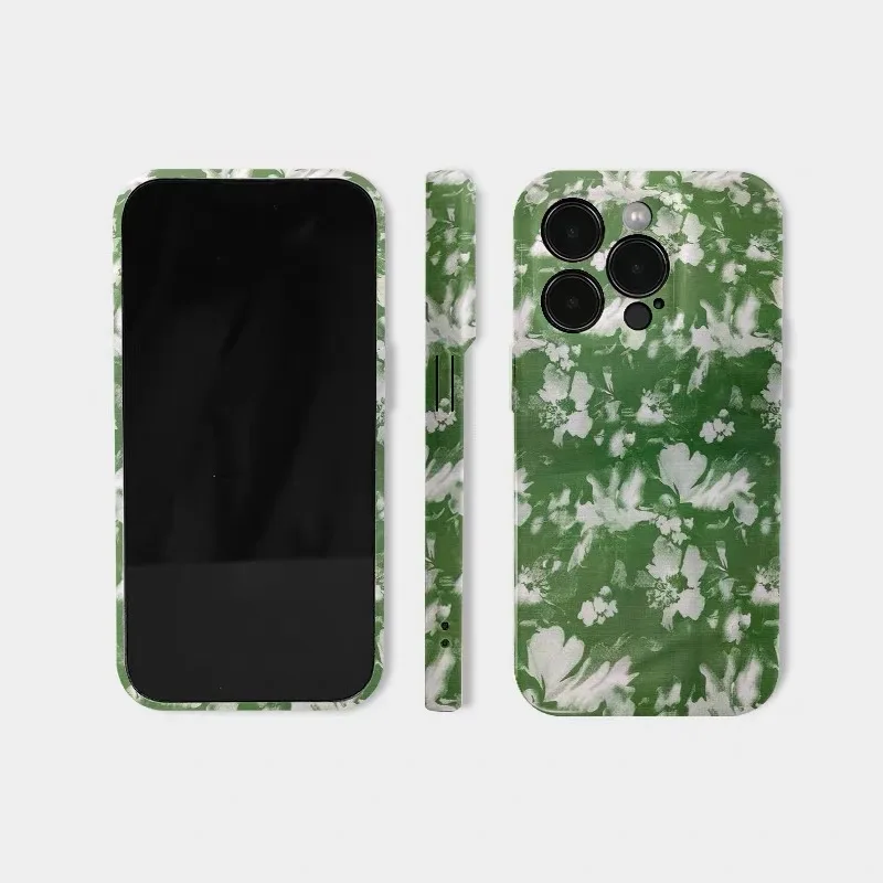 Ins Корейский зелено-белый чехол для телефона с масляной живописью для iPhone 17 16E 15 14 Plus 13 Mini 11 Pro Max 12 Pro Back Cover X XR Funda