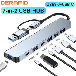 2 in 1 4/7 Port USB Type-C Expander USB3.0 High Speed Transmission Multi-port Usb Splitter Suitable for Laptops and Desktops