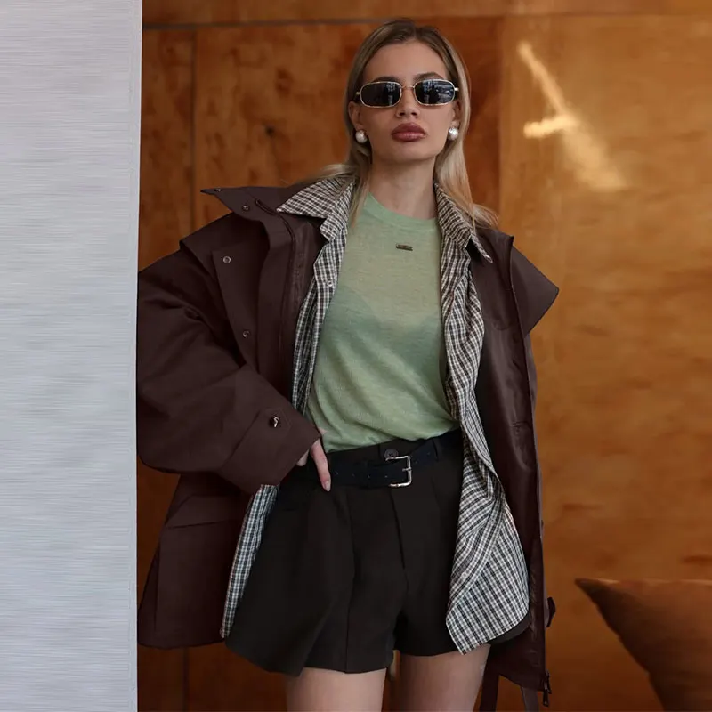 Damen-Windbreaker mit Revers und Schnürung, einreihiger Trenchcoat für Frühling und Herbst, langärmelige, schmale Jacke, neue Oberbekleidung – Detail 27