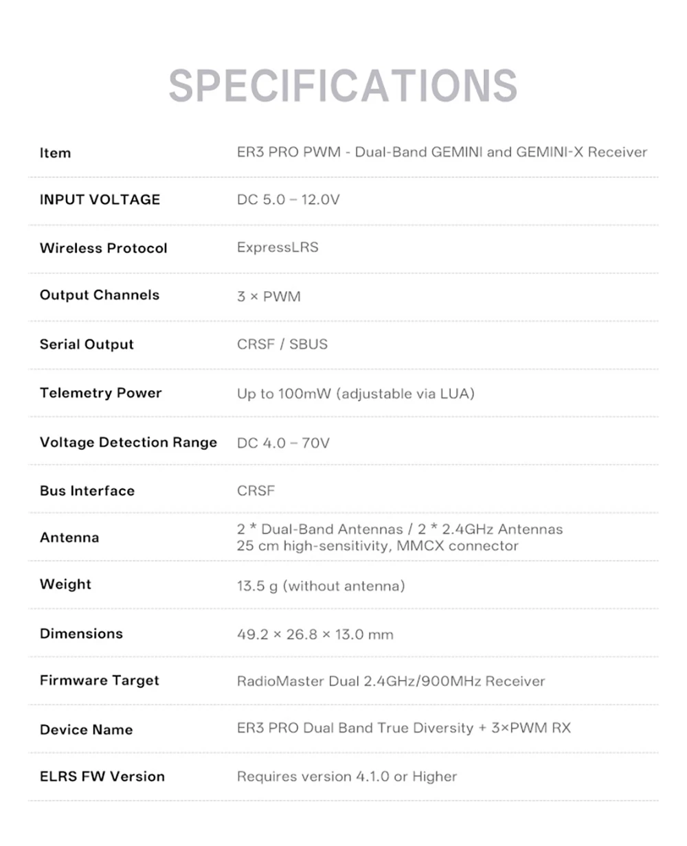 RadioMaster ER3 PRO / ER12 / ER16 Receiver Gemini‑X True Diversity ELRS PWM Receiver 3/12/16CH for Large Fixed‑wing Aircraft