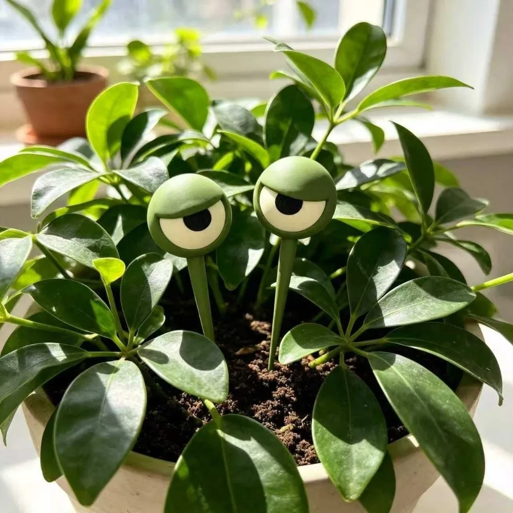 2Pcs 3D Printed Fun Grumpy Eye Plant Stakes Whimsical Quirky Grumpy Face Pot Ornament Plastic Weird-Looking