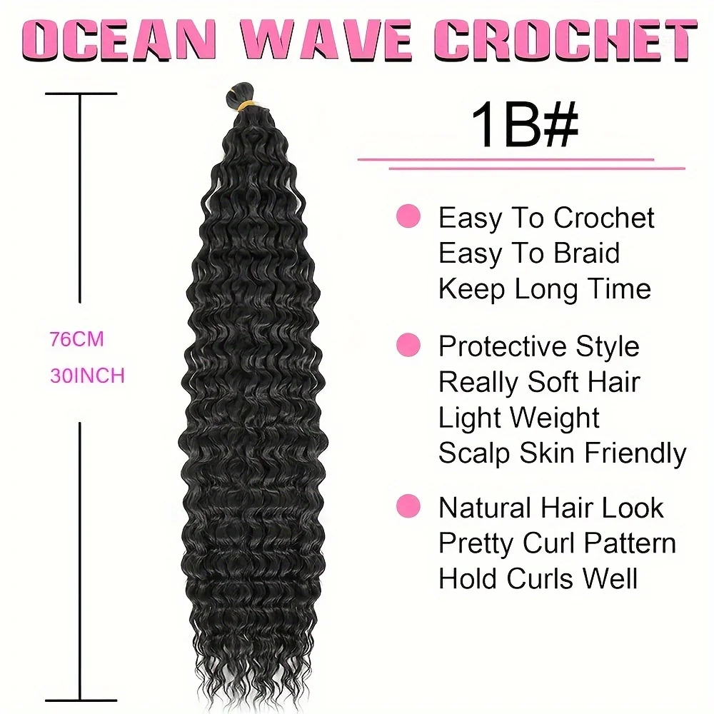 Longa Onda Profunda Peruca Sintética, Crochet Gancho, Torção Extensão Do Cabelo, Onda De Água, Encaracolado Trança, Dreadlocks, Perucas De Cabelo Brasileiro, 30"