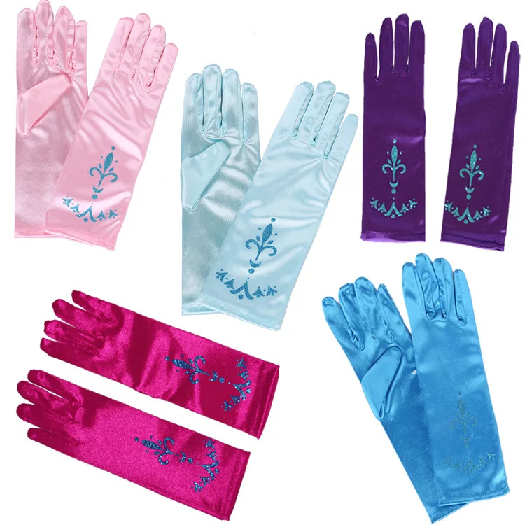 

New Halloween Products Novel Solid Color Gloves Princess Elsa Printed Gloves Ertong Performance Clothes Wholesale
