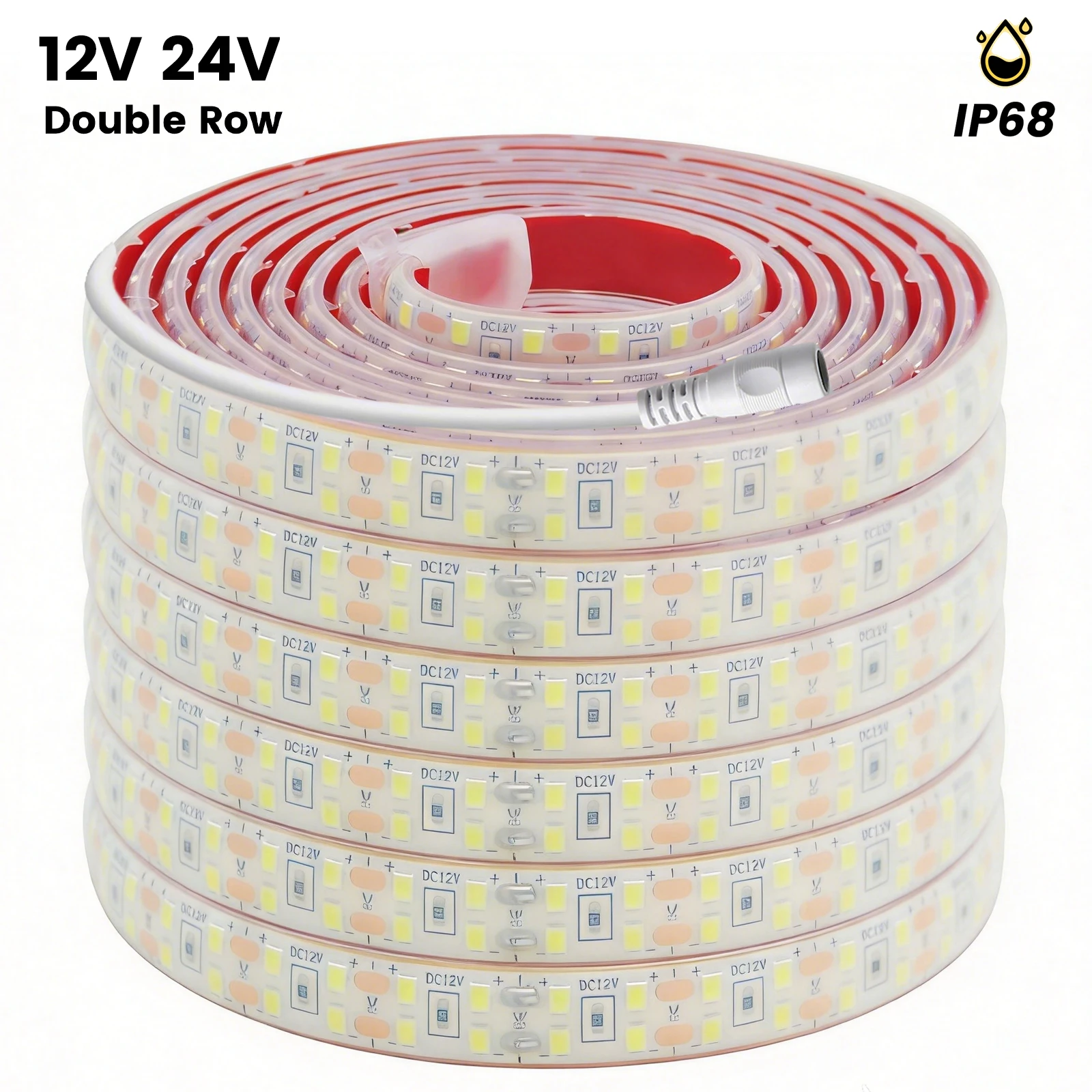 IP68 Waterproof 12V 24V Double Row LED Strip Light 3000K 4000K 6000K Bright 240Led Flexible Adhesive Tape for Kitchen Room Decor