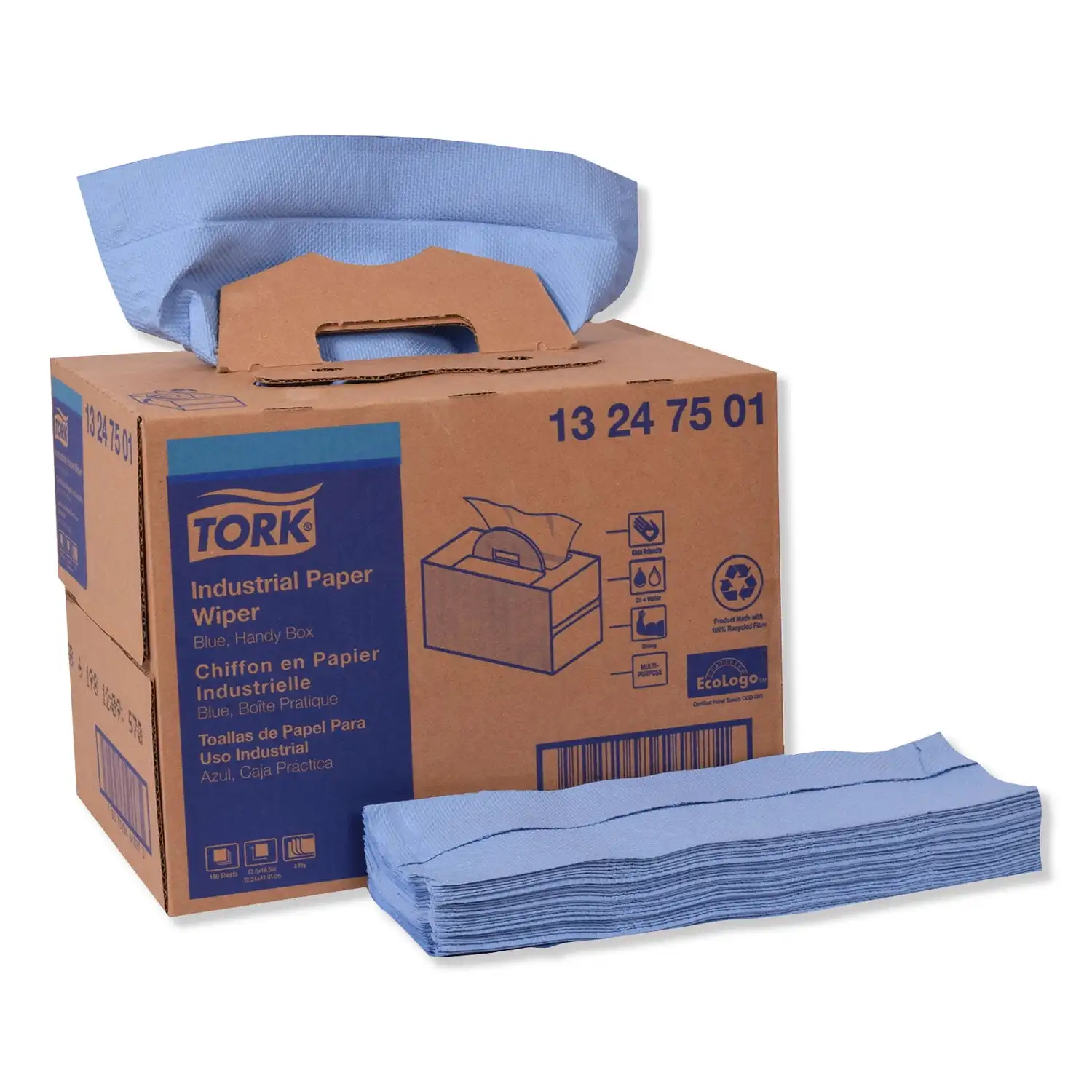 

Industrial Paper Wiper, 4-ply, 12.8 X 16.5, Blue, 180/carton
