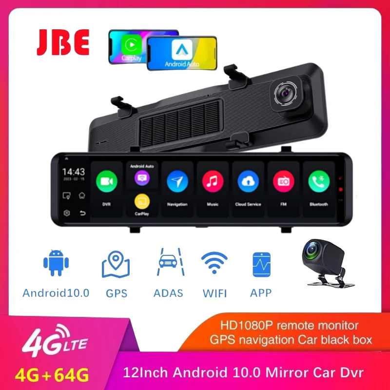 

4G Android 10.0 12 Inch 4G+64G Car Rearview Mirror Stream Media GPS Navi Dash Cam Dual 1080P Camera Car Dvr ADAS Super Night