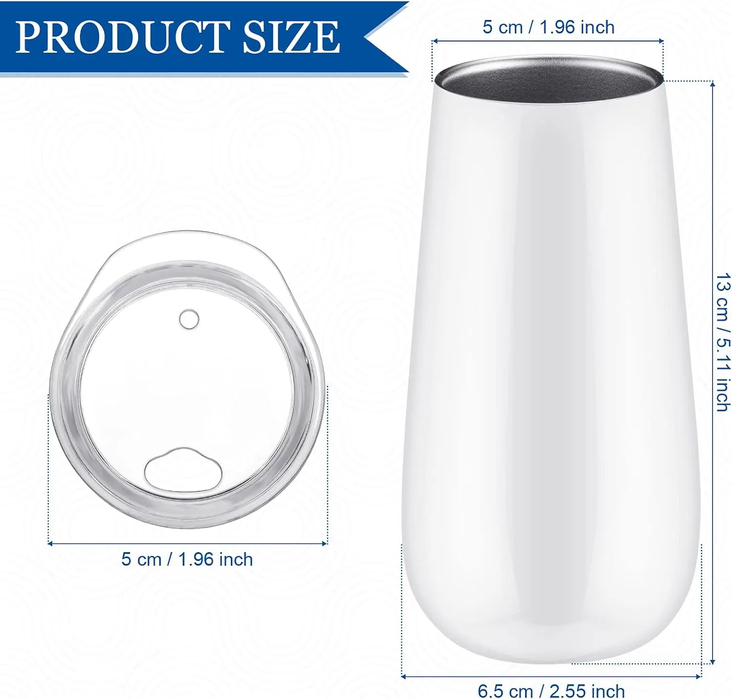 12 قطعة من مزامير الشمبانيا بدون جذع سعة 6 أونصة، أكواب نبيذ معزولة مزدوجة وقابلة لإعادة الاستخدام مع غطاء لحفلات الزفاف وحفلات أعياد الميلاد (أبيض) #2
