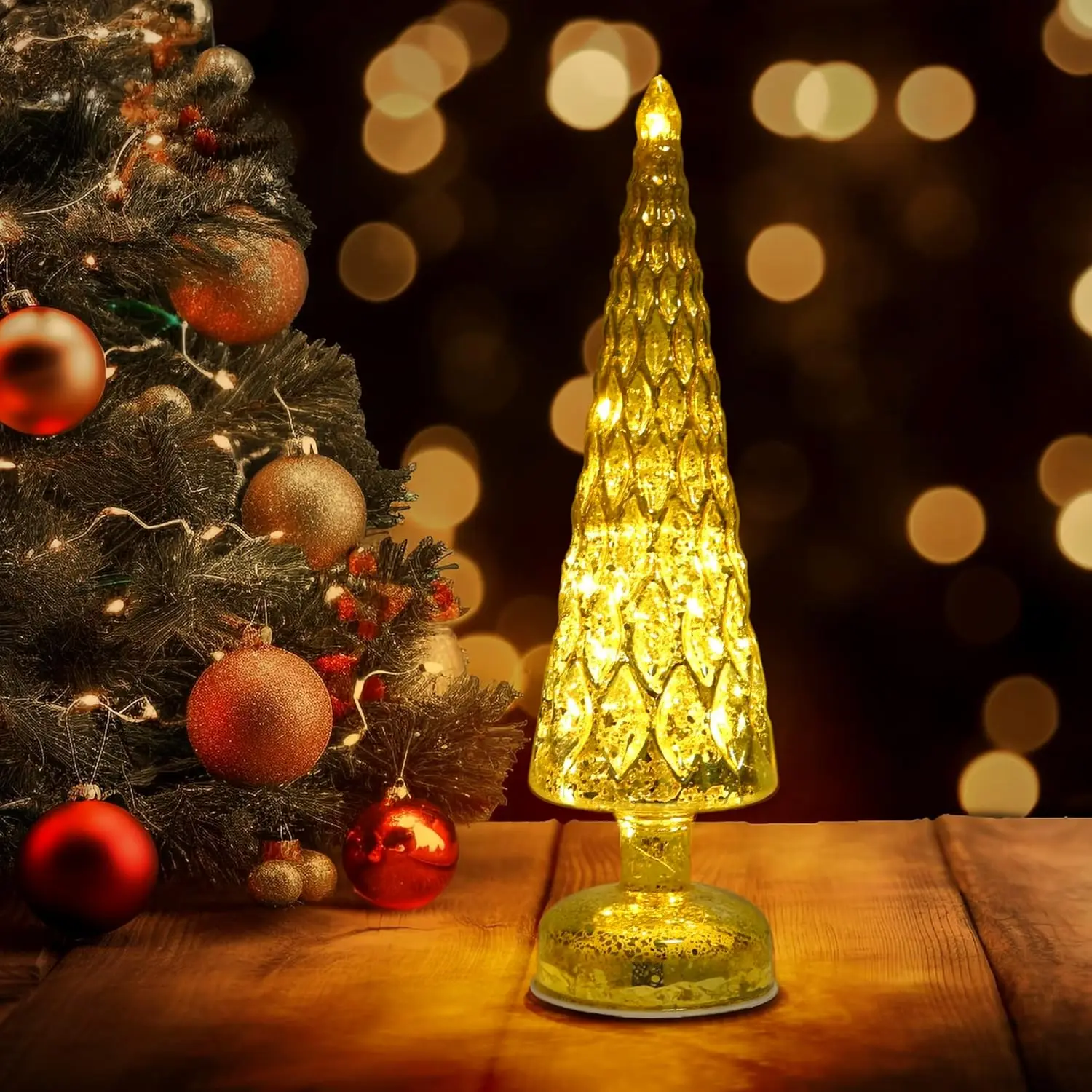 

Рождественская елка из сверкающего стекла со светодиодной подсветкой и таймером, настольный рождественский декор для камина, домашний декор