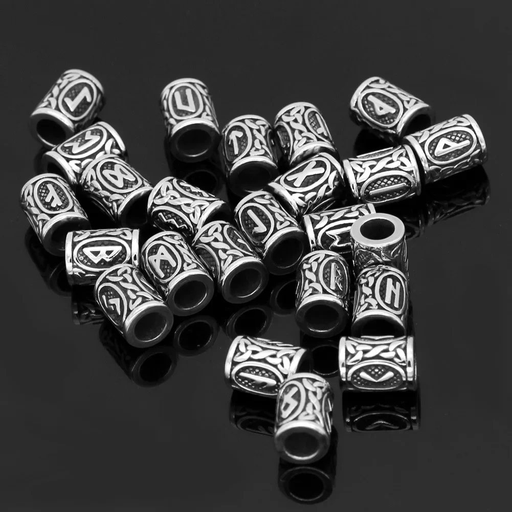 Image 6: Perle rune viking en acier inoxydable, grand trou de 6mm, perles de barbe de cheveux Futhlavabo, breloque de bracelet pour bijoux à bricoler soi-même, accessoires exécutifs