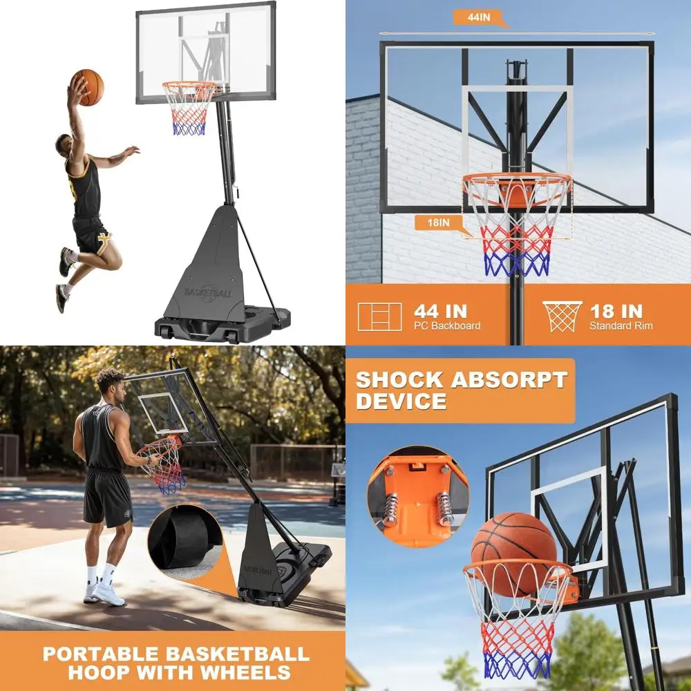 Outdoor-Basketballkorb mit bruchsicherer Rückwand von 33/44 Zoll, 5–10 Fuß höhenverstellbar, regulierendes Kurbelsystem, Basketball Goa