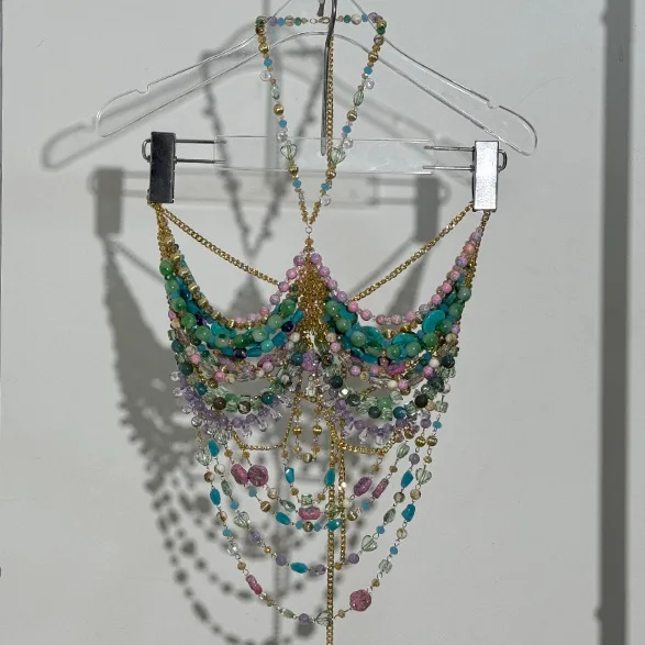 

Faionable Yan Gem Sexy Girl Bal Ne Hanging Beaded Tube Top Brtte Body Chain Strapl Bandage Crop Top Women