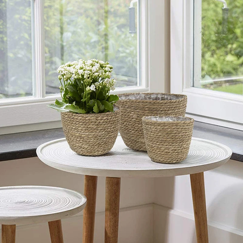 Straw Flower Pot Weaving Flower Plant Basket Grass Planter Basket Indoor Flower Pots Cover Plant Containers for Plantable Plants