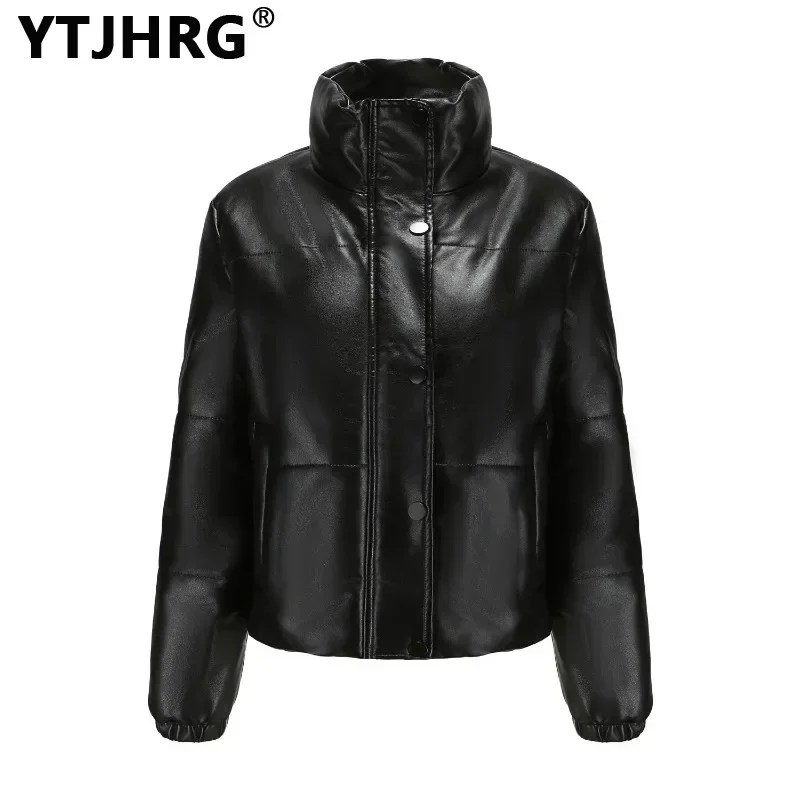 

YTJHRG Jackets Women's Thicken Parkas Stand Collar Coats 2024 New Female Clothing Motor Biker Zipper with Pocket Autumn Winter