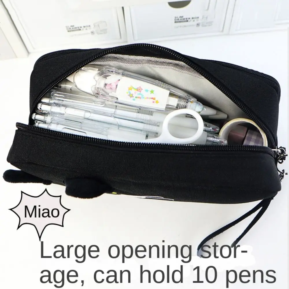 Sac à crayons chat mignon de grande capacité, sac de papeterie Portable à motif de chat de haute beauté, trousse à crayons en toile multifonctionnelle Simple