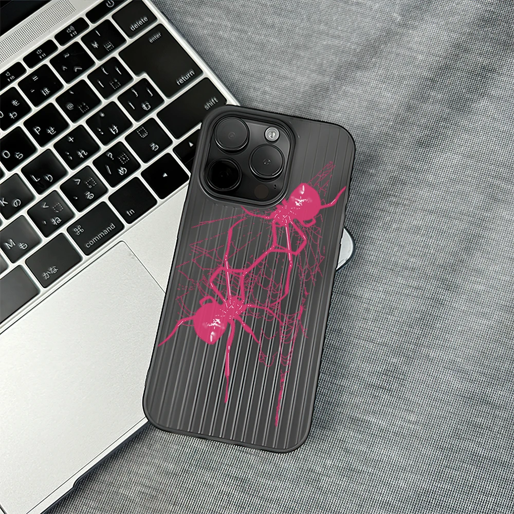 Funda de teléfono estilo Spider Dark Y2k, carcasa transparente corrugada para iPhone 12, 11, 13, 14, 15 Max Pro Plus