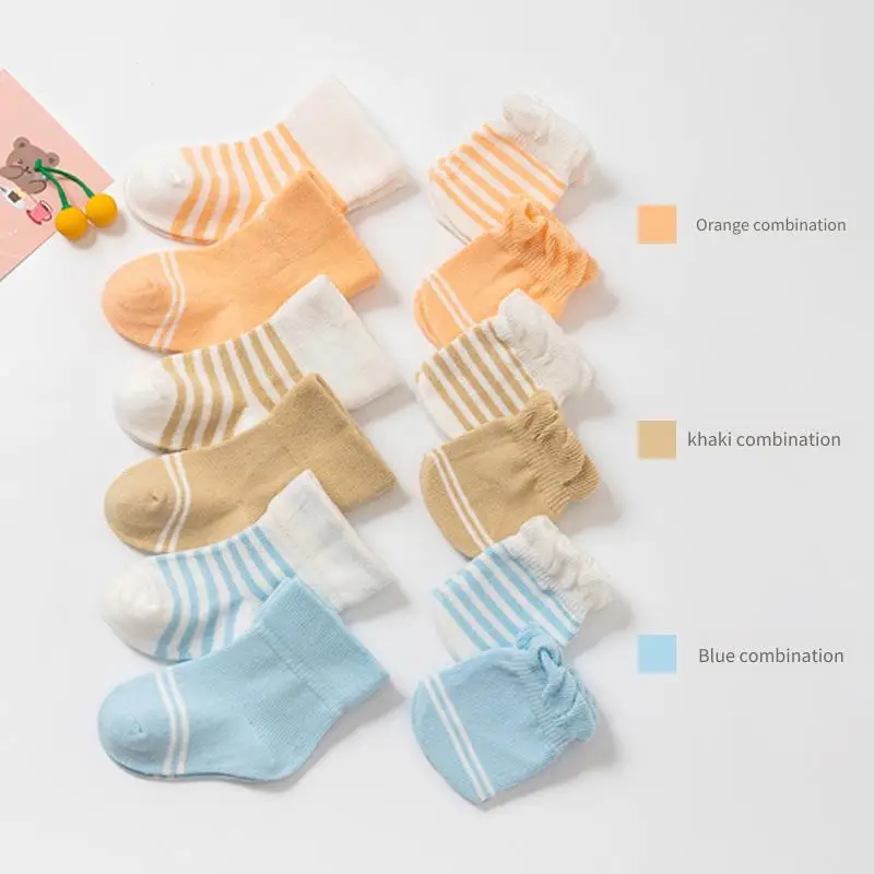 

Baby Socks New Gloves Maternal and Child Products Baby Socks Anti Scratch Face Gloves Spring and Summer Fine Stripes Gift