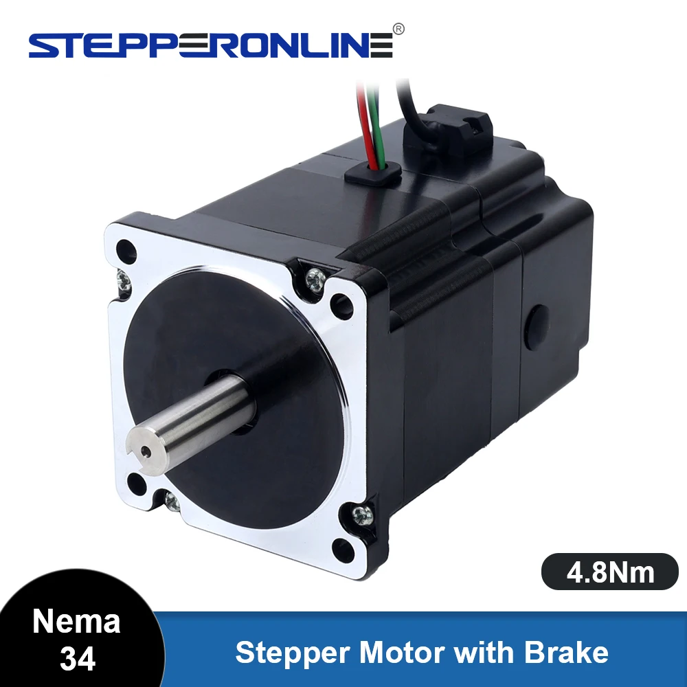 STEPPERONLINE Nema 34 Stepper Motor 4.8Nm 6.0A 2 Phase with 24V 6.8W Electromagnetic Brake for CNC Machine Tools