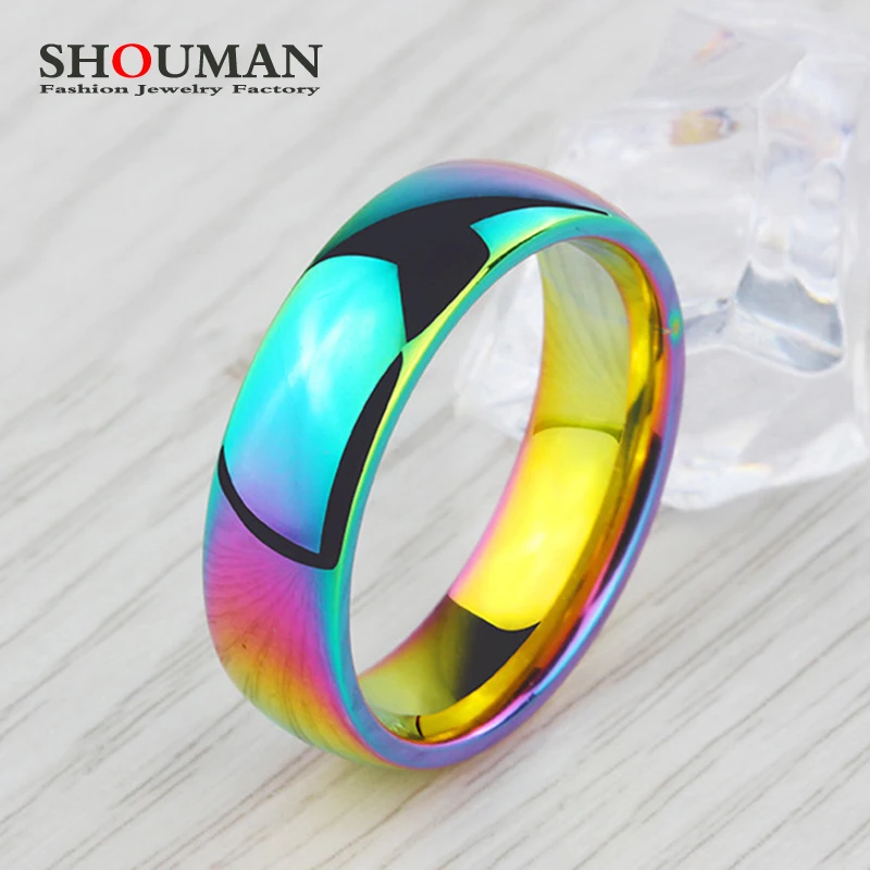 4-6mm Rainbow Colorful Smooth Surface Rings for Women Trendy Cute Stainless Steel Wedding Bands Jewelry 1Piece