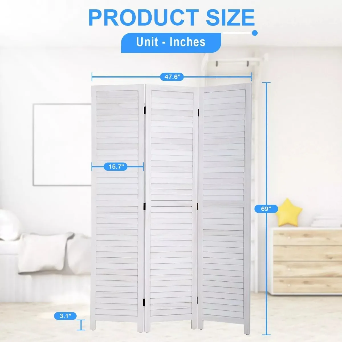 Room divider Plank 3 Panel Privacy screen 5.75 ft foldable portable screen interior