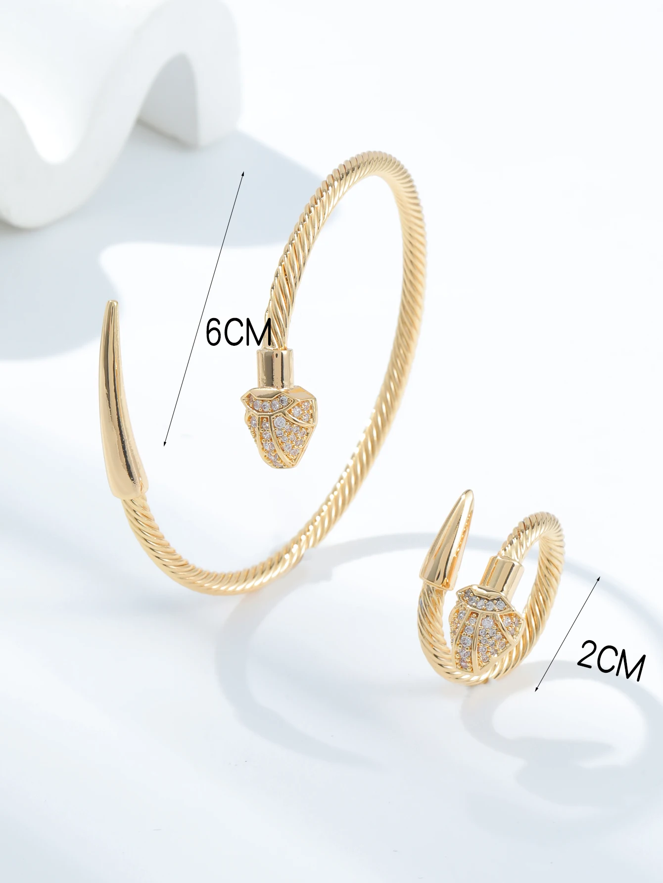 Cool & Edgy Rope Texture Pointed Full Diamond Bracelet & Ring Set for Women, Unique High-End Luxury Accessories for Hot Girls