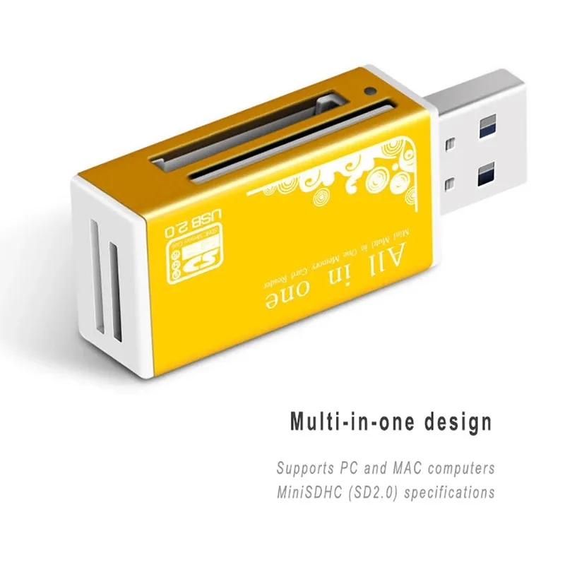 Alloy Card Reader 4 Ports USB2.0 Micro SD TF M2 MS Pro Duo MMC SDHC DV Phone Camera Memory Card Adapter with LED Indicator