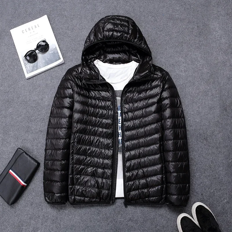 2023 New High-grade Men's White Duck Down Light Down Jacket Men's Short Hooded Men's Autumn Winter Lightweight Oversized Coat