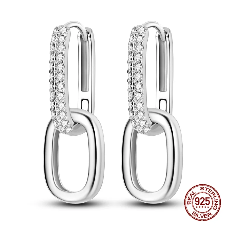 Original 925 Sterling Silver Hoop Earrings, Luxury Design