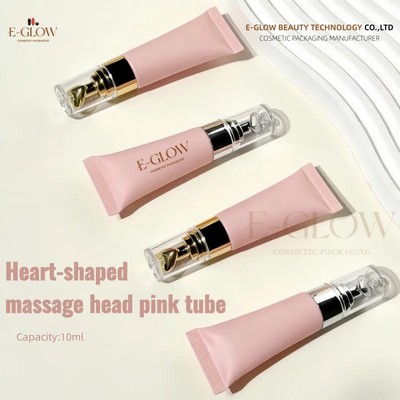 

【Logo Custom】50Pcs Pink Cosmetics Packaging Tube 10ml Empty Heart-shaped Metal Applicator Squeeze Lip Balm Plastic Tube