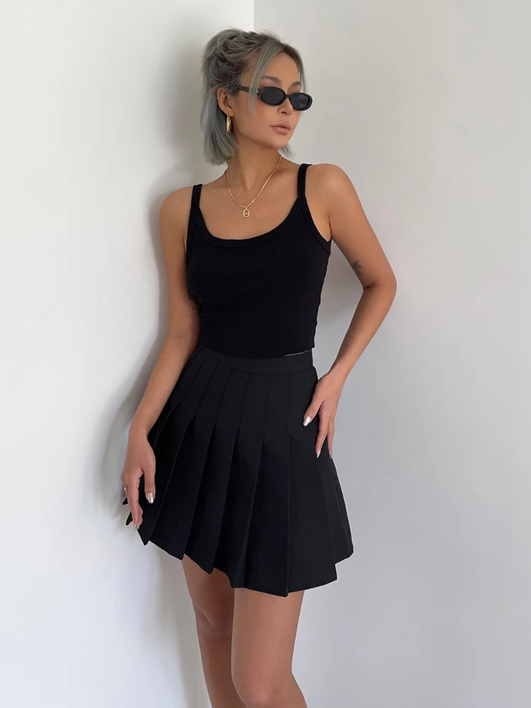 HOUZHOU Women Pleated Mini Skirt Preppy Style High Waist A-line Sexy Cute Black Grey Skirt Shorts Y2K Skort School Uniform