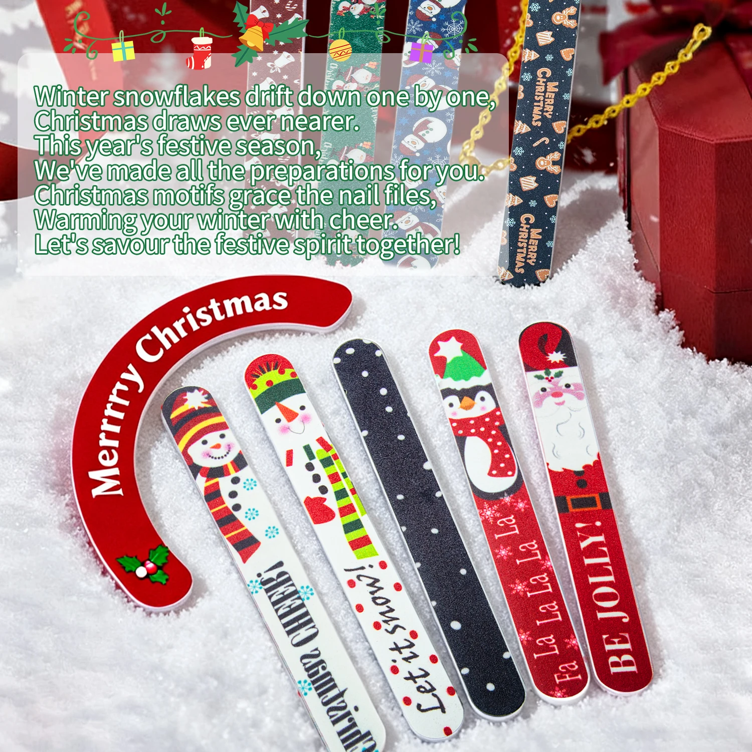 Nailpop Weihnachts-Nagelfeile, doppelseitig, Körnung 100/180, Schleifpapier, EVA, tragbar, professioneller Salon, Heimgebrauch, Nagelkunst-Werkzeug, 1/4/5 Stück