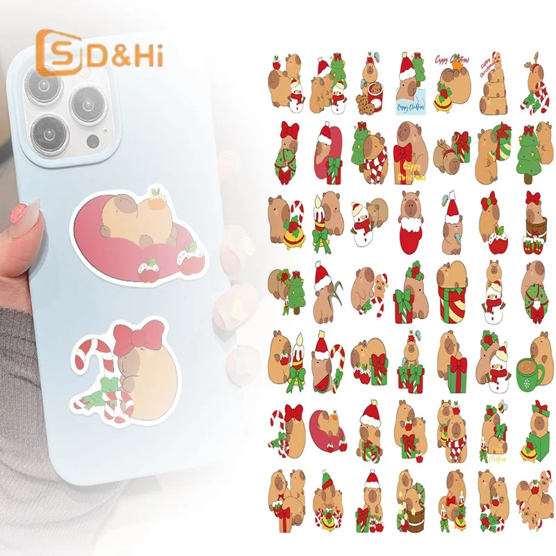 

50 шт., милые рождественские наклейки с капибарой, украшения «сделай сам», канцелярские принадлежности, гитара, телефон, тетрадь, скрапбук, креативные наклейки, детские игрушки, подарок