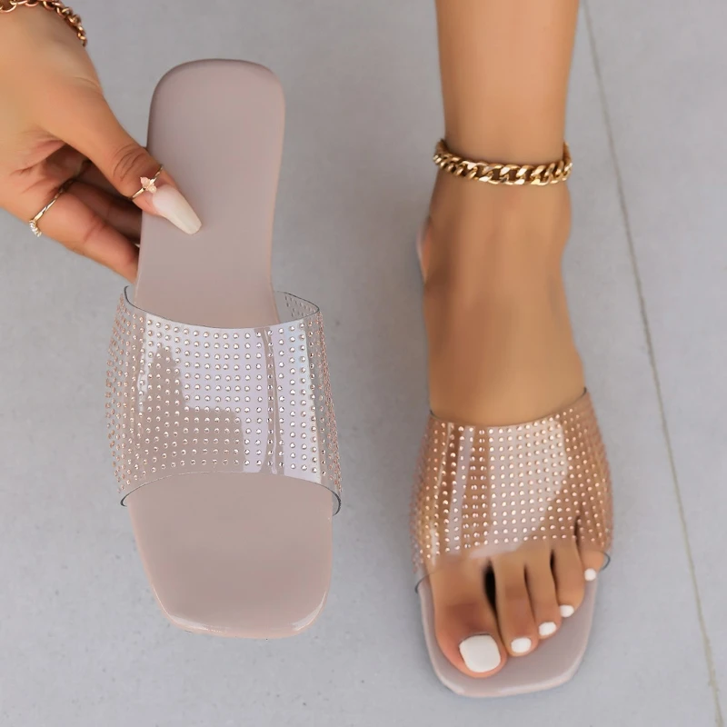 Women Slippers  Flat Open Toed Shoes for Women  Summer Fashion Luxury Transparent  Open Toe Beach Flip Flops Female