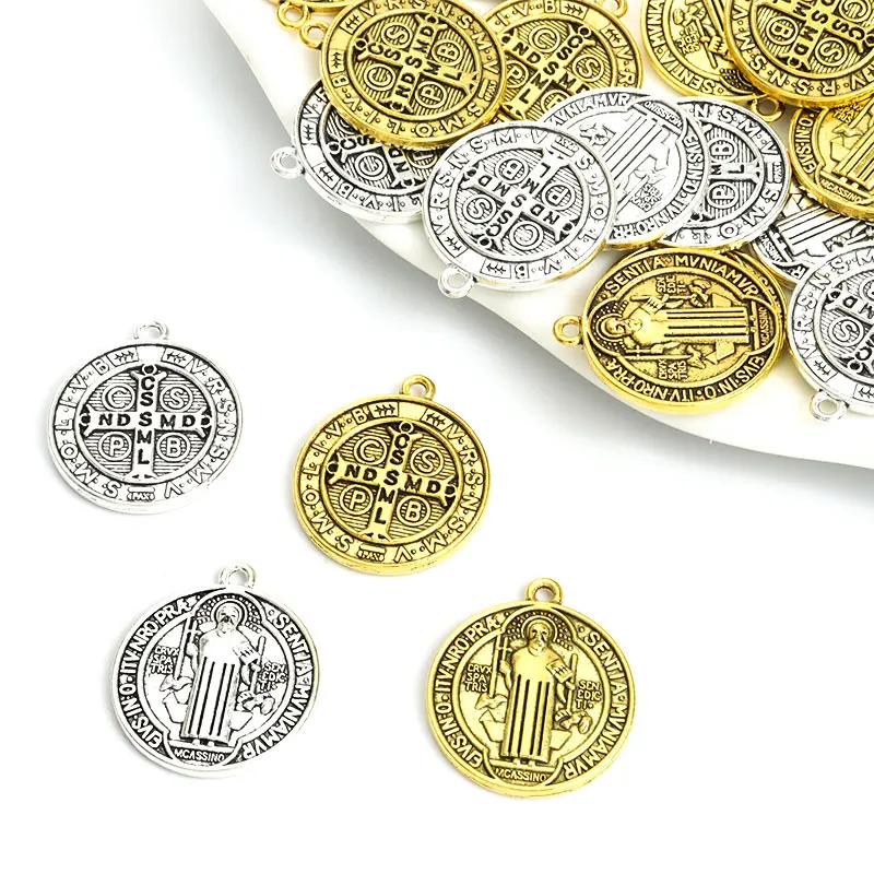 5pcs Saint Benedict Medallion Charms Antique Gold/Silver Color Catholic San Benito Pendant for Jewelry Making Necklace Accessory