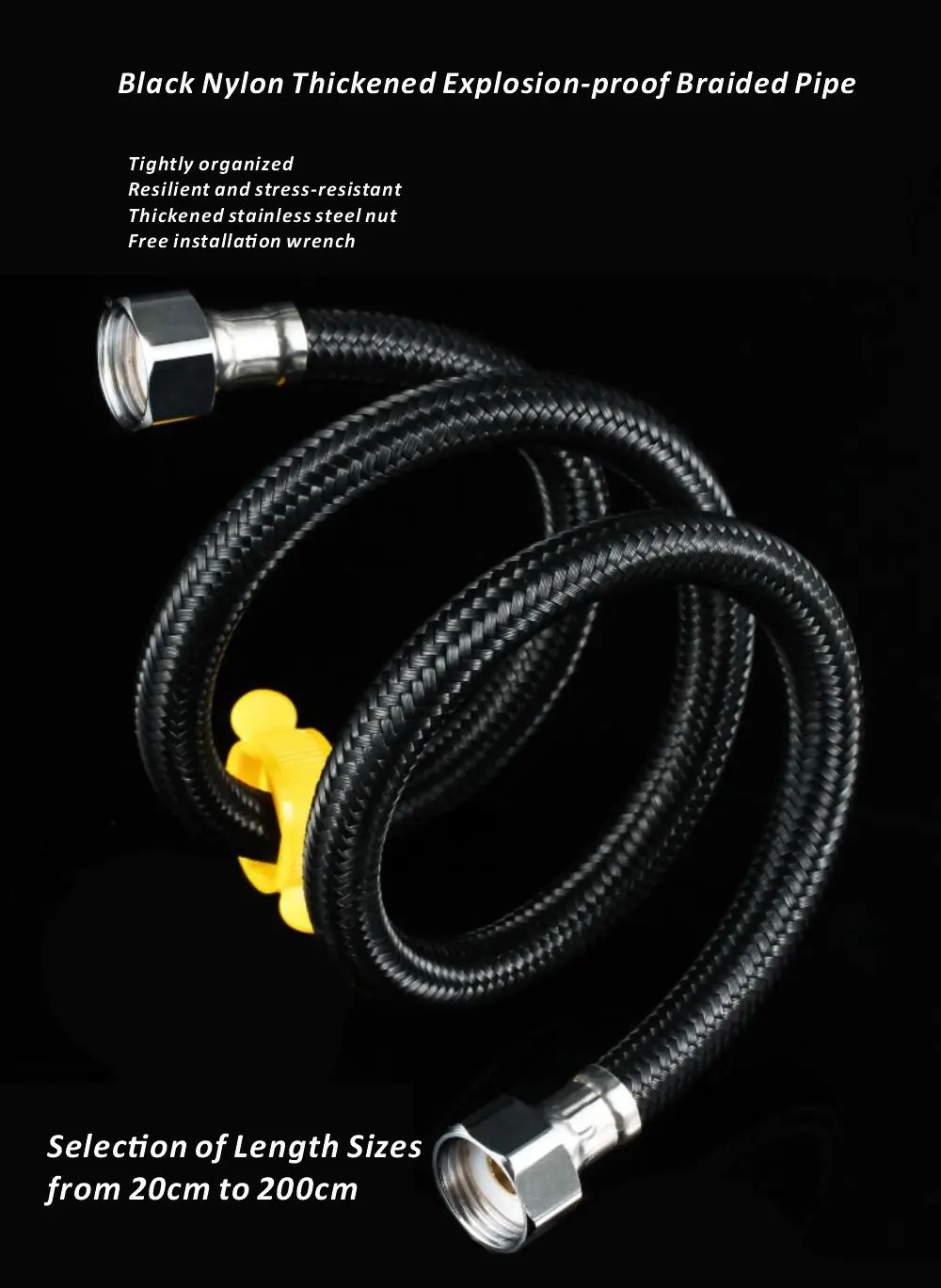 New G1/2 Inch Nylon Braided 20/40/60/80/100/200cm Hose Cold Hot Water Pipe Toilet Faucet Connection Pipe Garden Water Connection