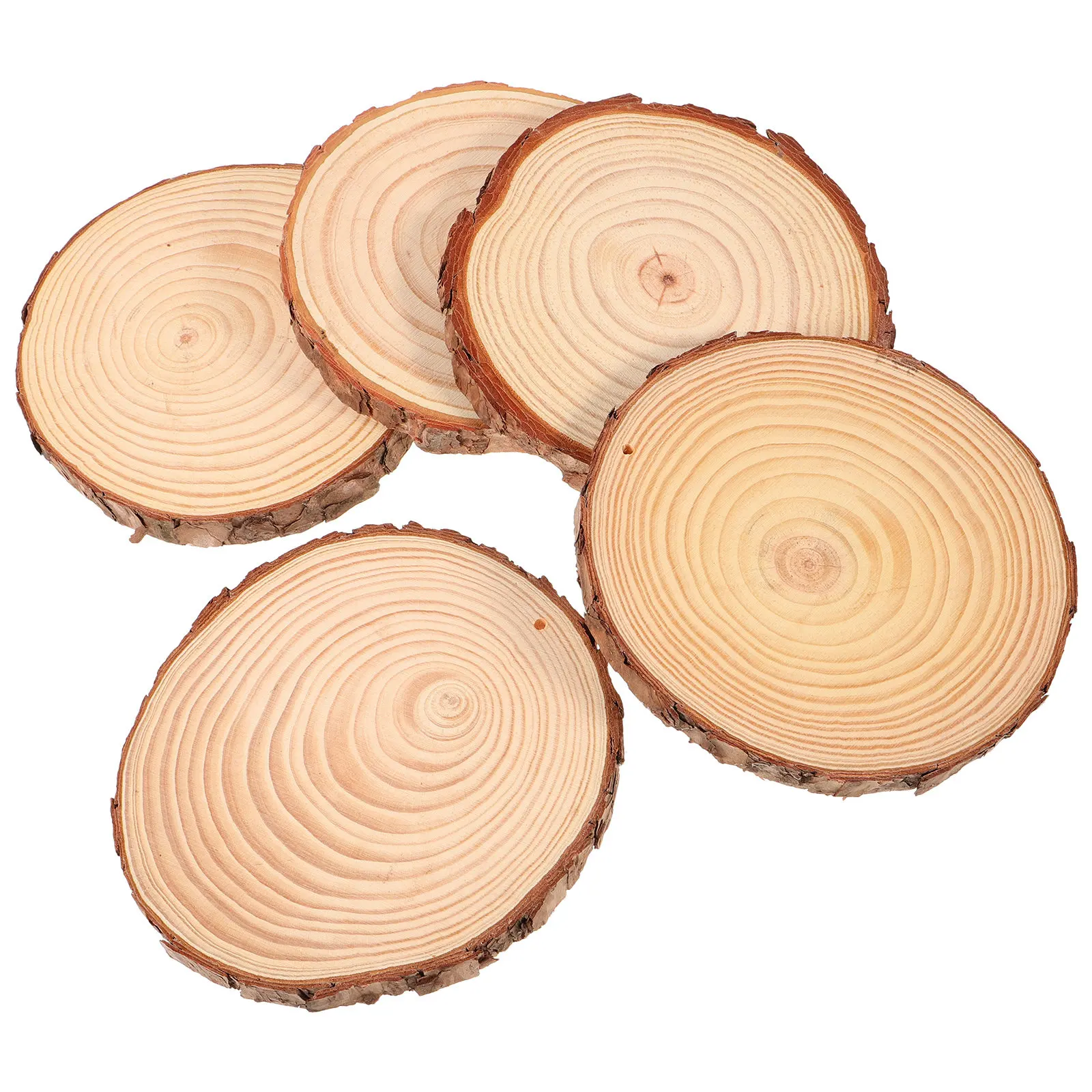 5Pcs Round Wood Disc Slices 14-15Cm Blank Natural Log Slices Rustic Wood Circles for Centerpieces Ornaments Crafts Wooden Craft