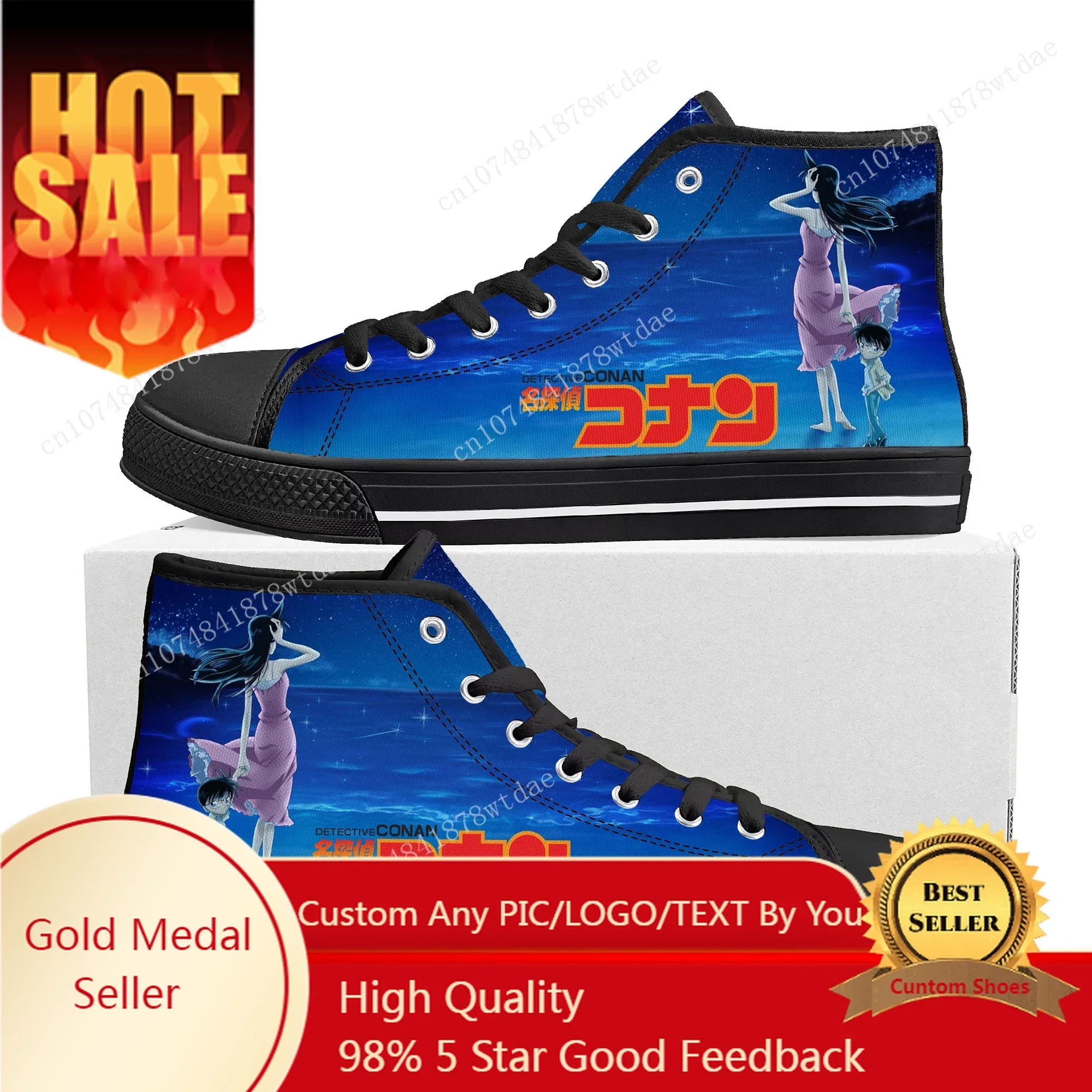 

Japanese Anime Detective Conan High Top Sneakers Men Women Teenager High Quality Canvas Sneaker Cartoon Casual Custom Made Shoes